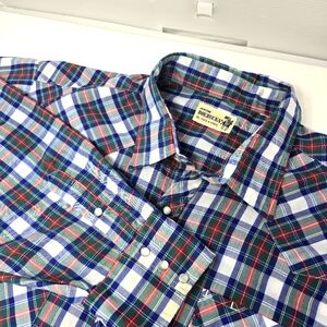 Vintage Roebucks Pearl Snap Plaid Long Sleeve Men's Size 3XL Red Blue Green Read